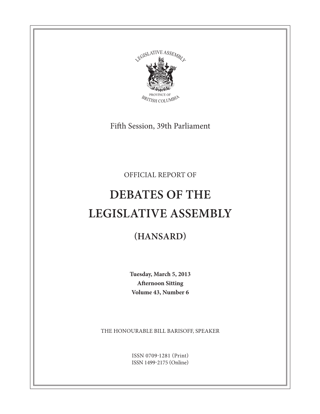 Debates of the Legislative Assembly