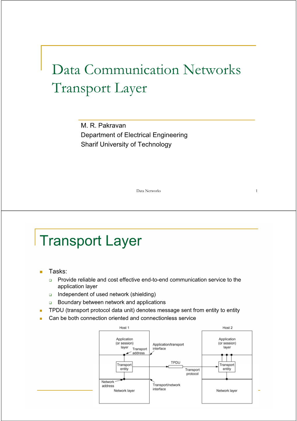 Data Communication Networks Transport Layer
