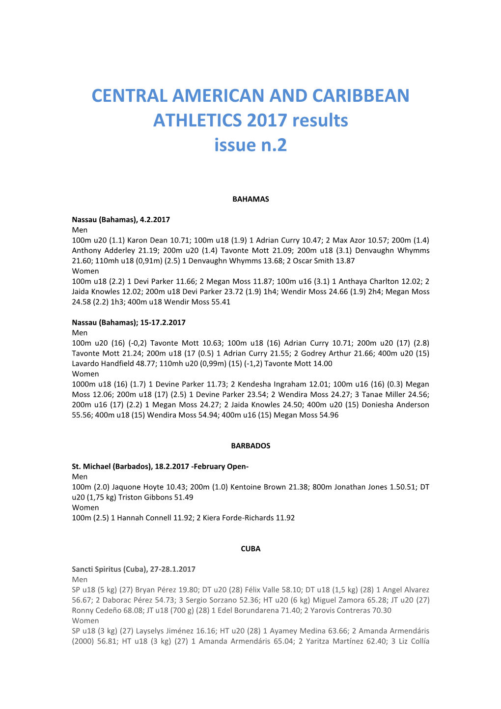CENTRAL AMERICAN and CARIBBEAN ATHLETICS 2017 Results Issue N.2