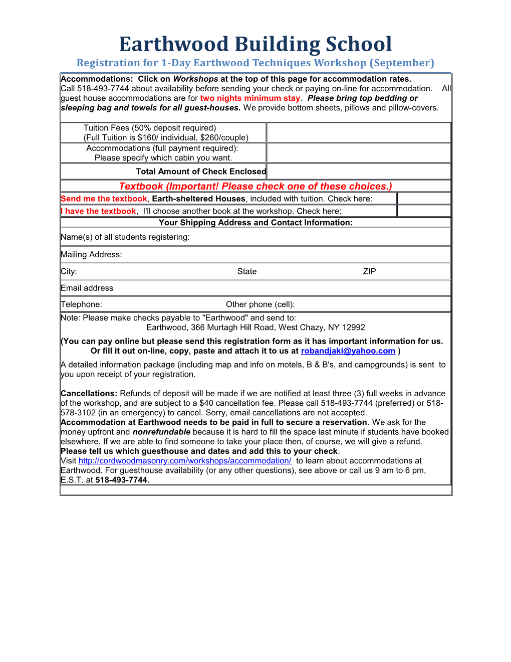 (You Can Pay Online but Please Send This Registration Form As It Has Important Information