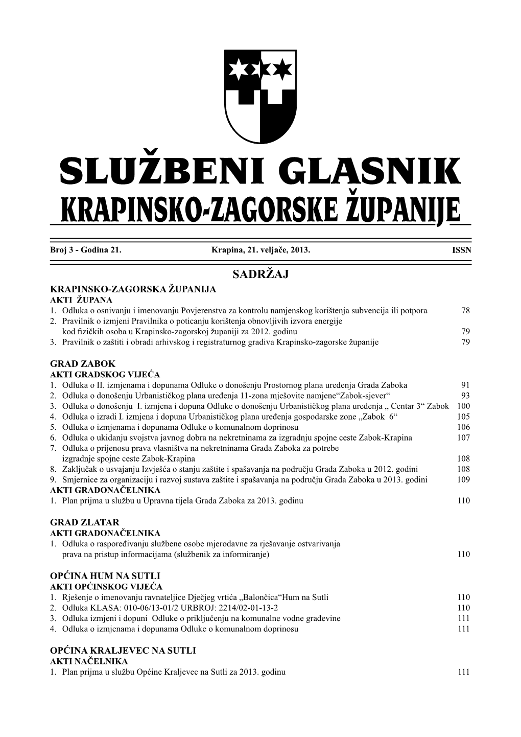 Sadržaj Krapinsko-Zagorska Županija Akti Župana 1