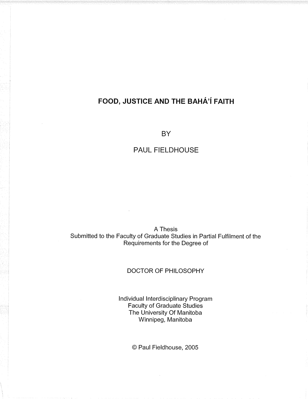 Food, Justice and the Baha'i Faith
