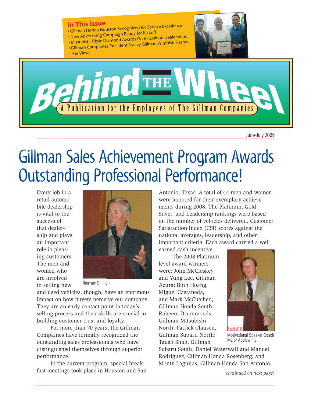 Gillman Sales Achievement Program Awards Outstanding Professional Performance! Every Job in a Antonio, Texas