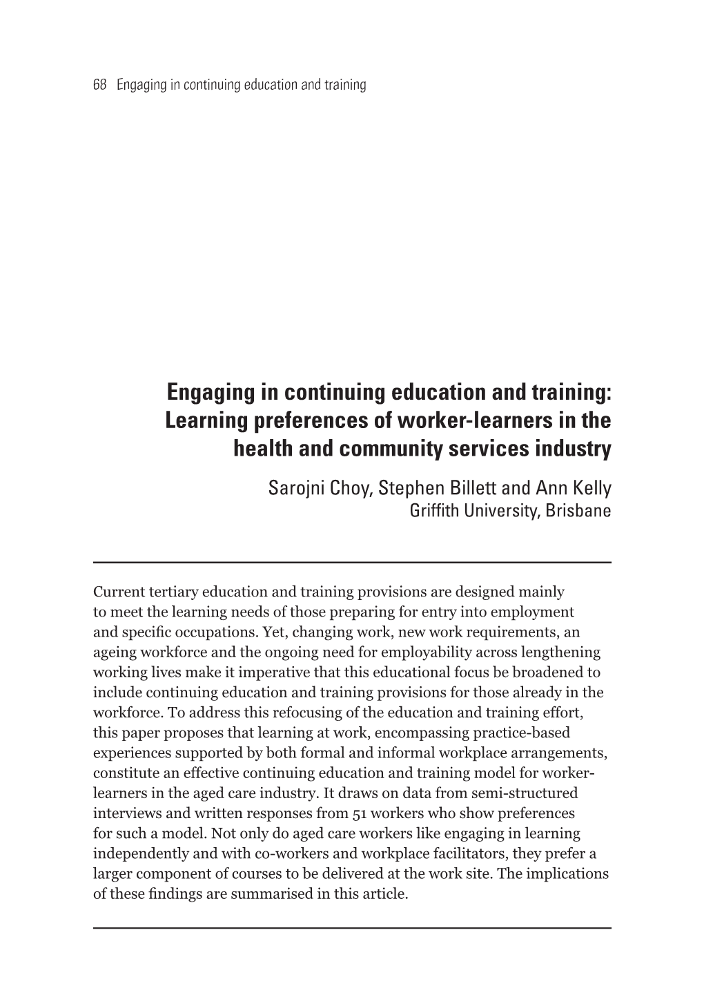 Engaging in Continuing Education and Training: Learning Preferences Of