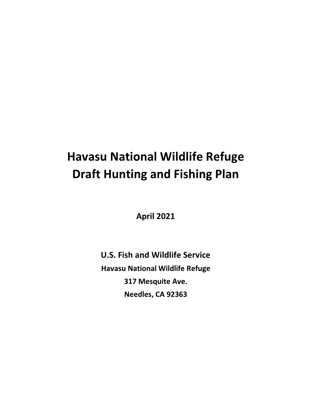 Havasu NWR Draft Hunting and Fishing Plan I