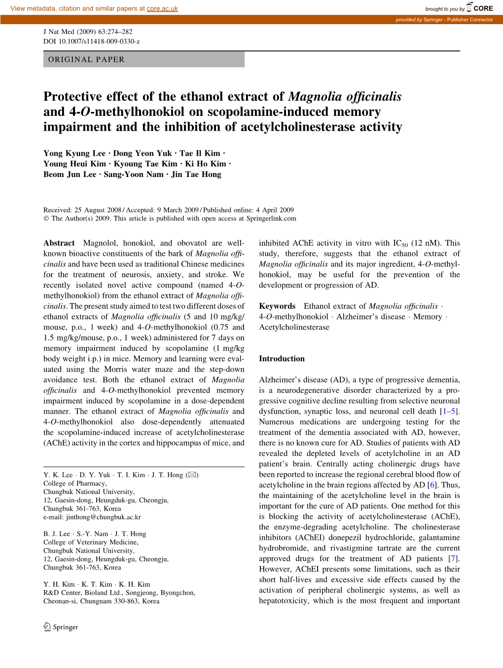Protective Effect of the Ethanol Extract of Magnolia Officinalis And