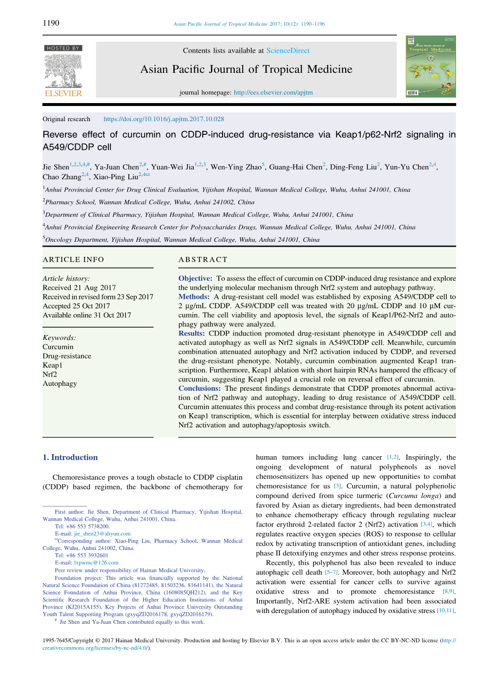 Reverse Effect of Curcumin on CDDP-Induced Drug-Resistance Via Keap1/P62-Nrf2 Signaling in A549/CDDP Cell