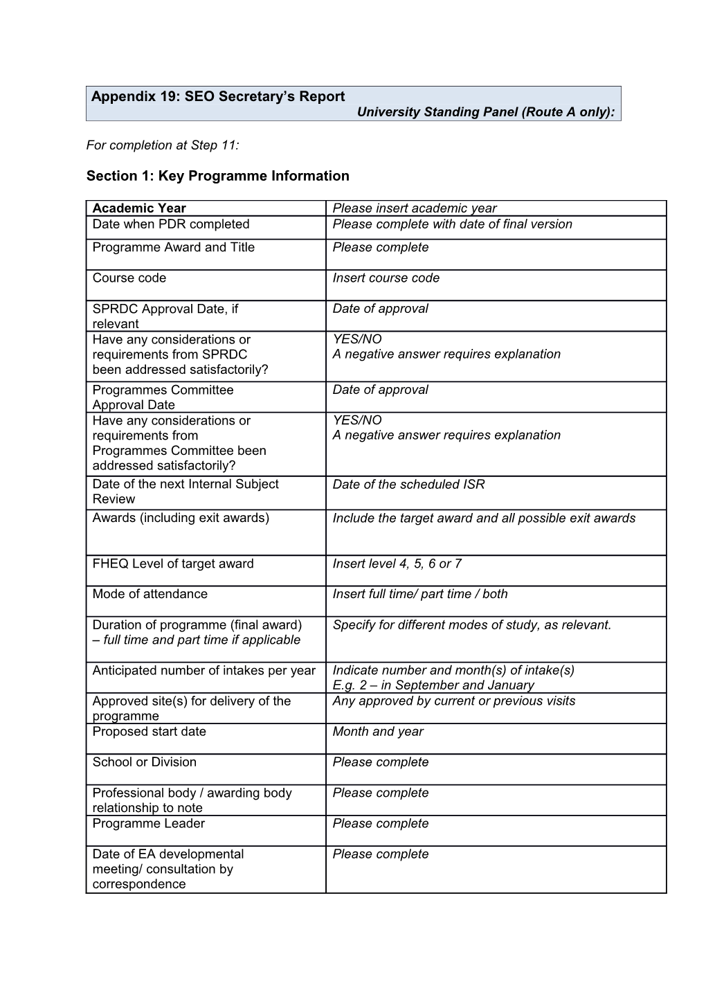 Appendix 19. SEO Secretarys Report