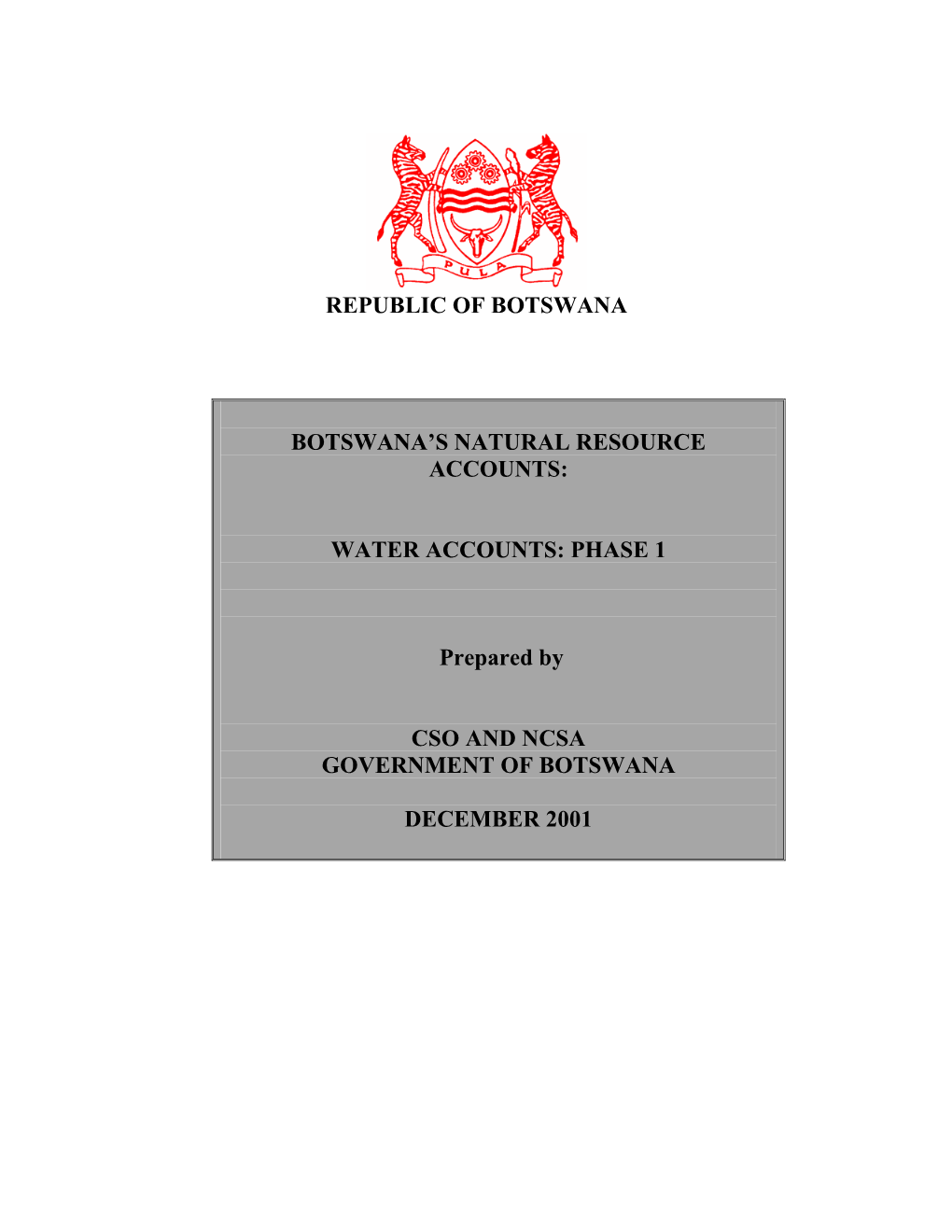 Botswana's Natural Resource Accounts: Water Accounts, Phase 1