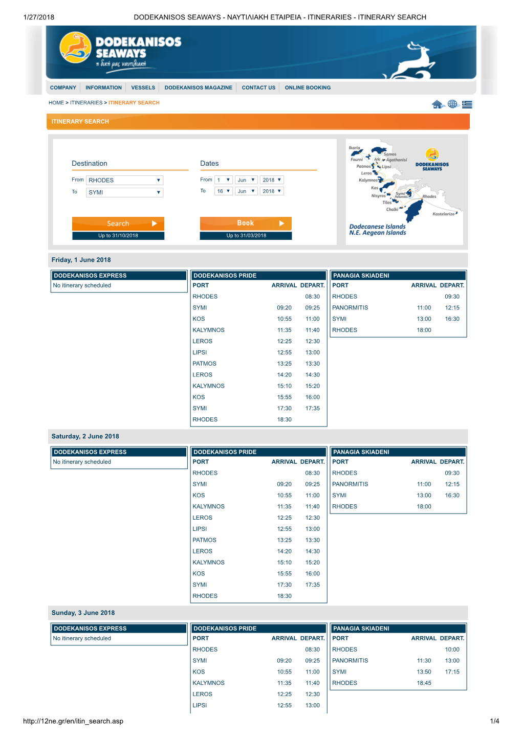 DODEKANISOS SEAWAYS Rhodes-Symi Timetable