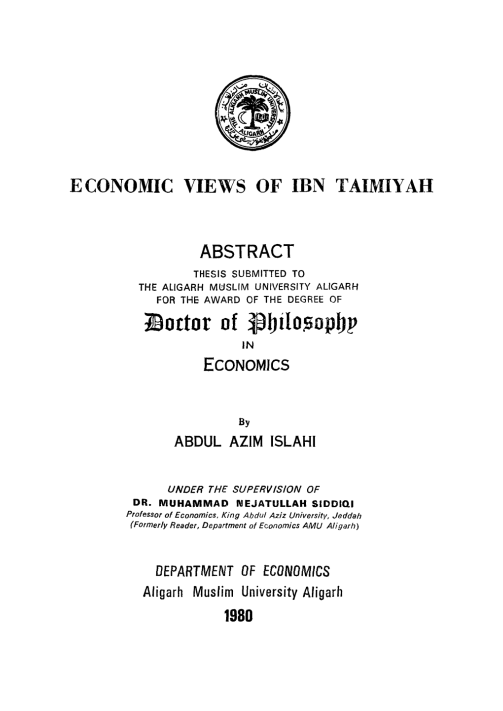 ECONOMIC VIEWS of IBN TAIMIYAH ©Octor Of