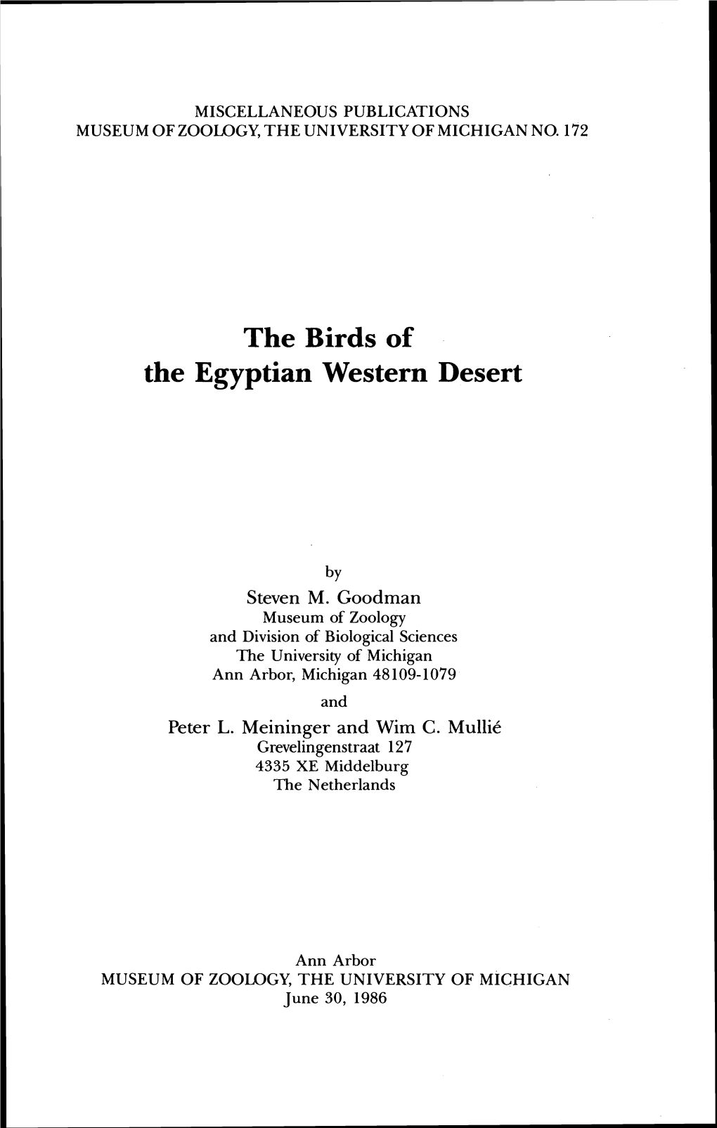 The Birds of the Egyptian Western Desert