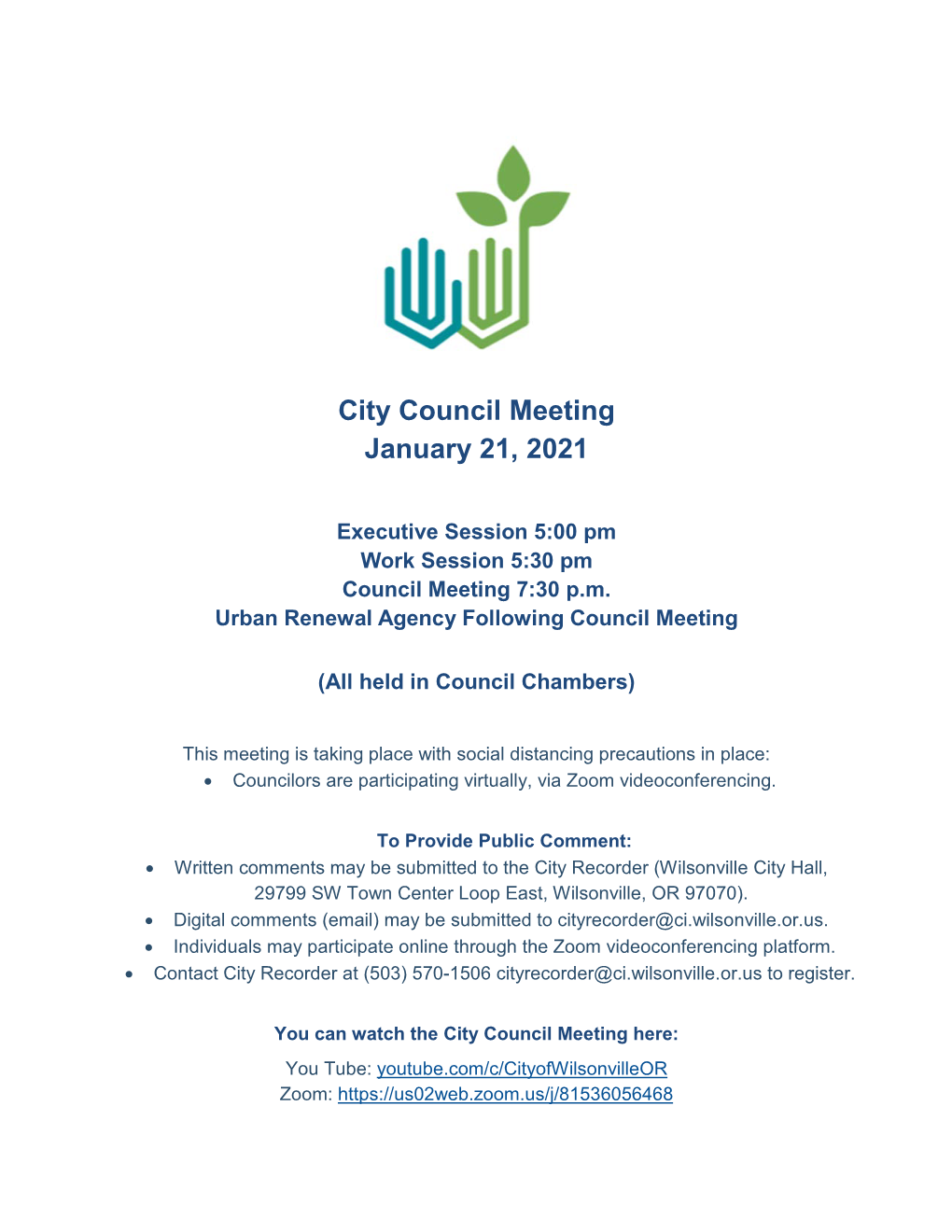City Council Meeting January 21, 2021
