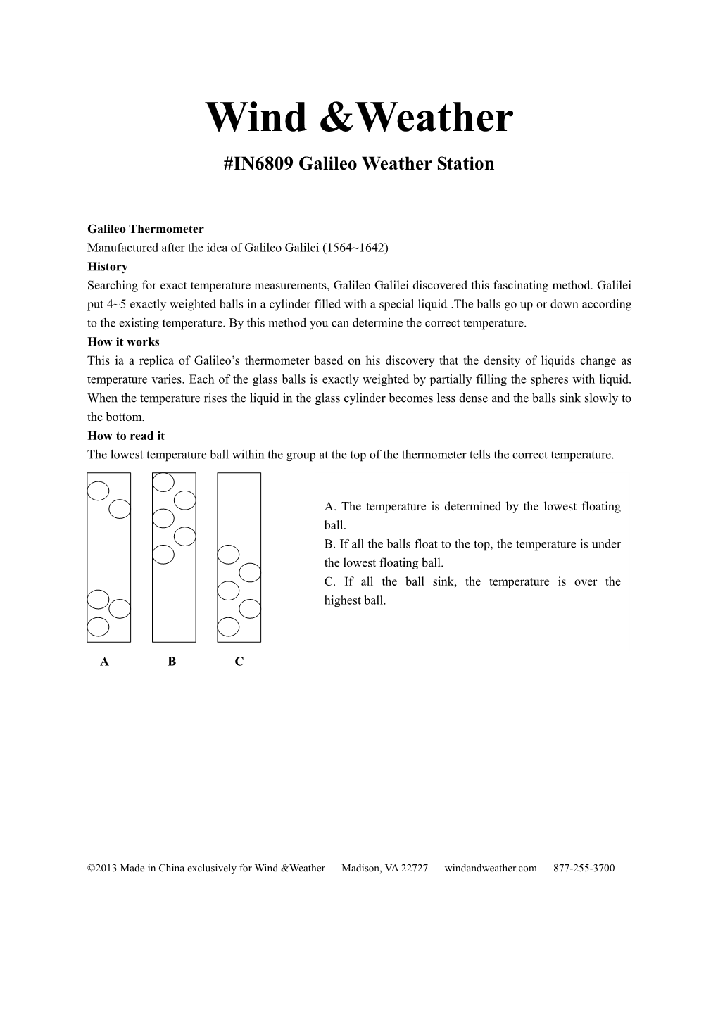Wind &Weather #IN6809 Galileo Weather Station