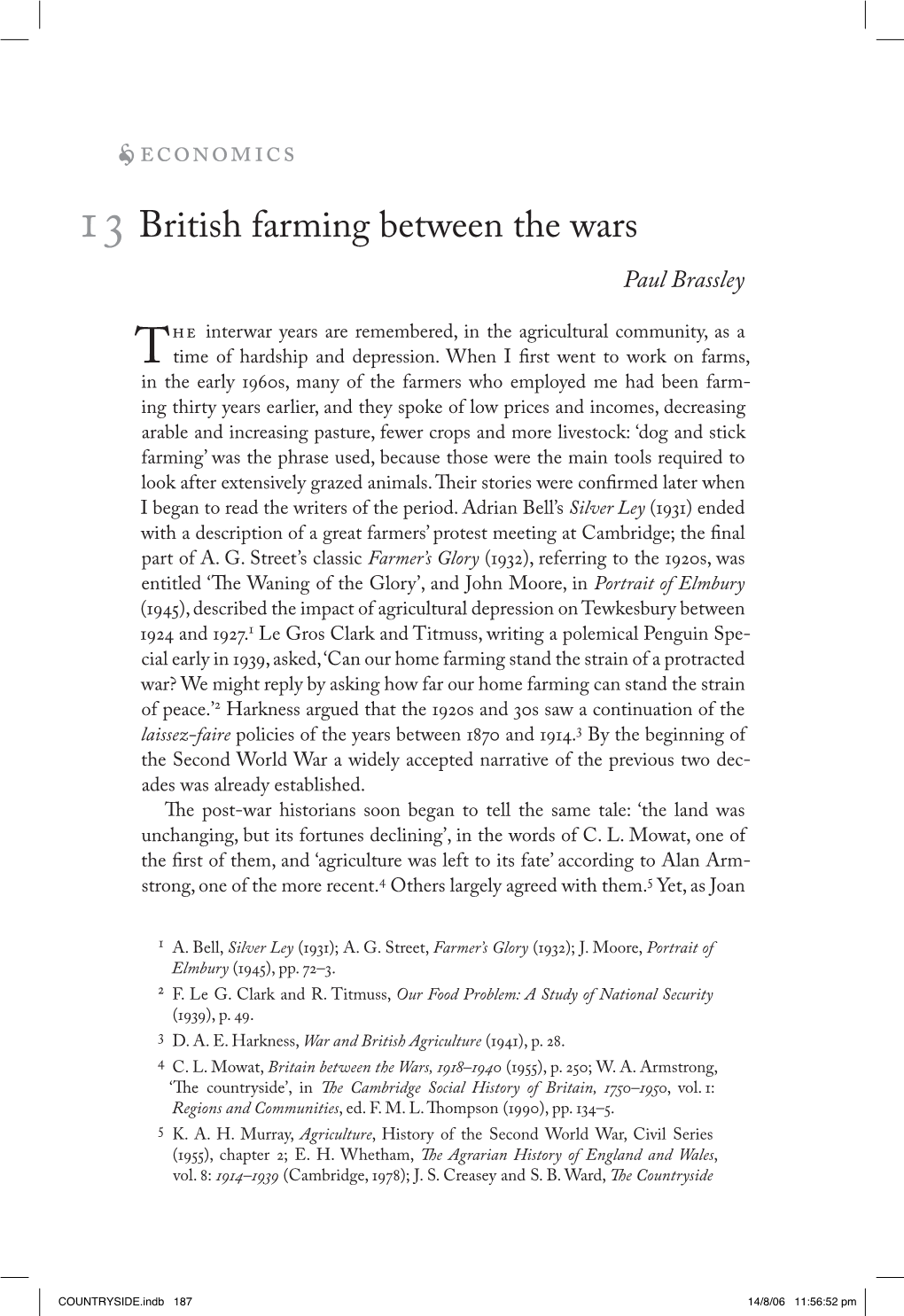 Economics 13 British Farming Between the Wars Paul Brassley