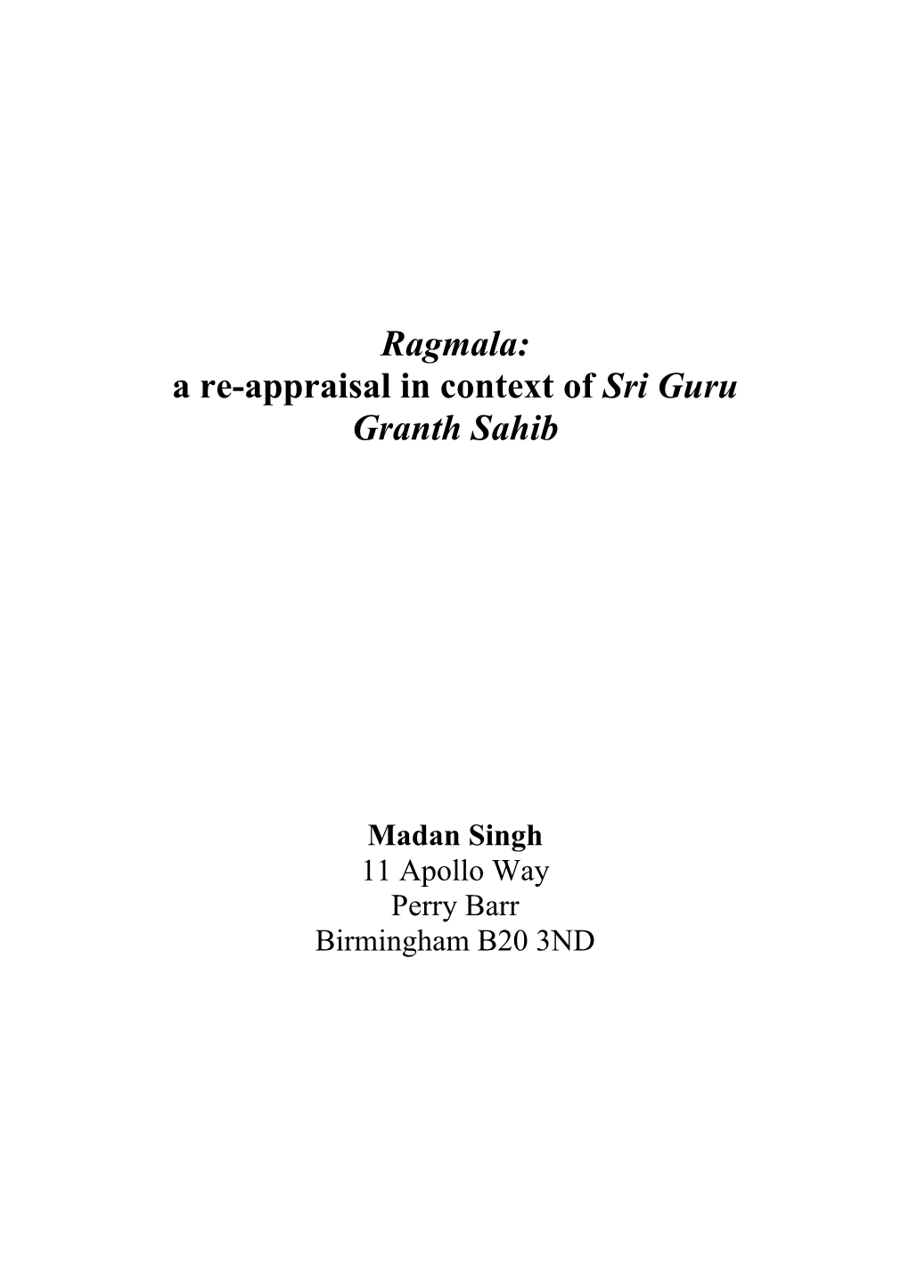 Ragmala: a Re-Appraisal in Context of Sri Guru Granth Sahib