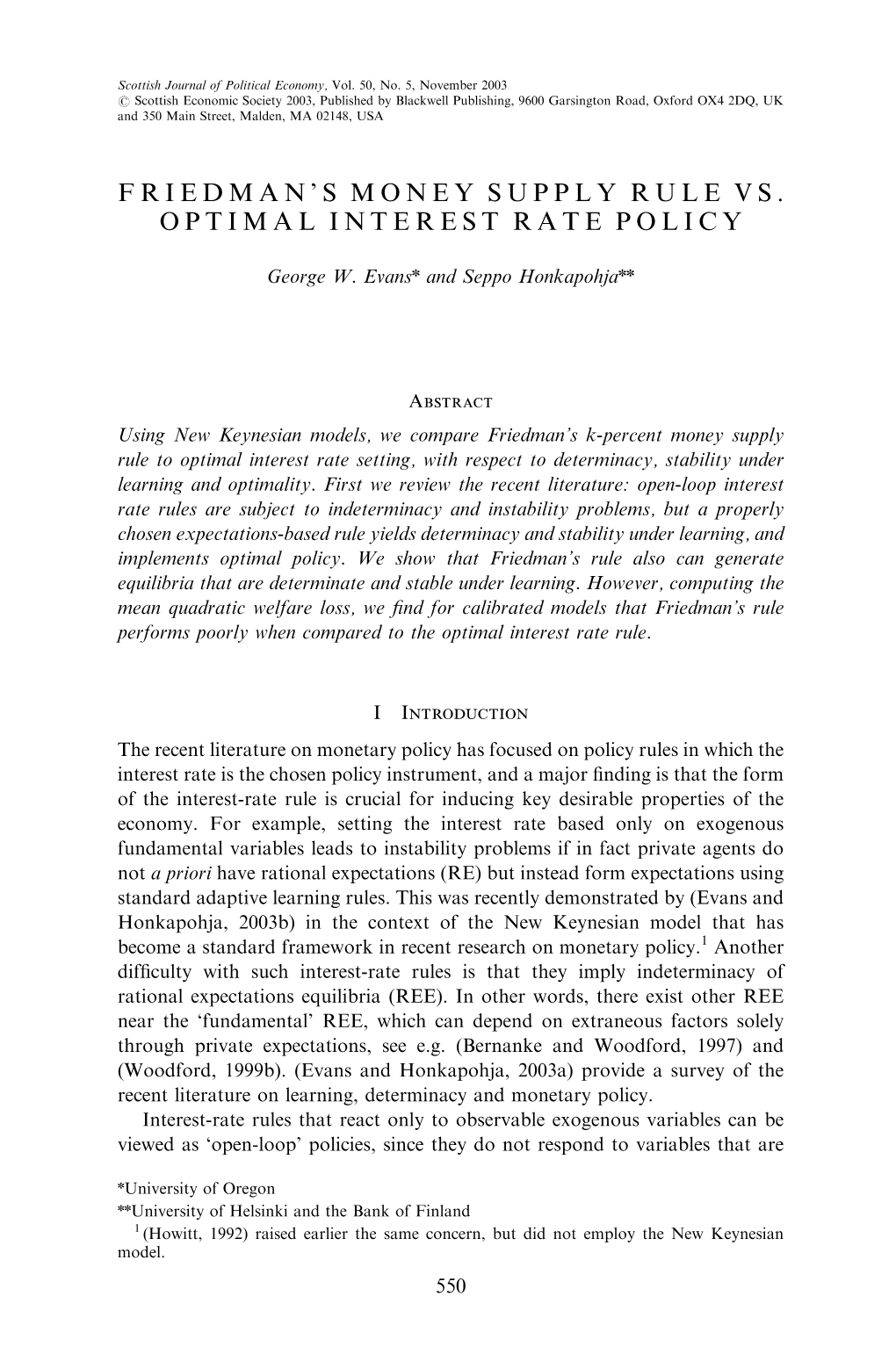 Friedman's Money Supply Rule Vs. Optimal Interest Rate - DocsLib