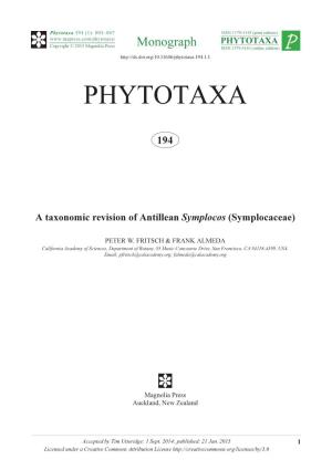 A Taxonomic Revision of Antillean Symplocos (Symplocaceae)