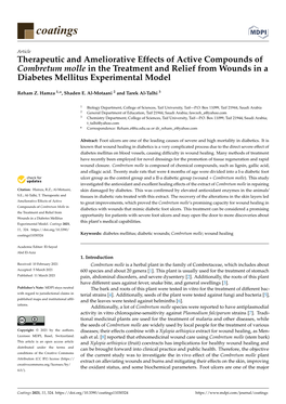 Therapeutic and Ameliorative Effects of Active Compounds of Combretum Molle in the Treatment and Relief from Wounds in a Diabetes Mellitus Experimental Model