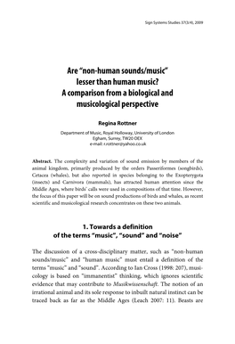Are “Non-Human Sounds/Music” Lesser Than Human Music? a Comparison from a Biological and Musicological Perspective