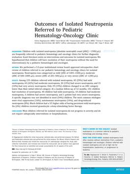 Outcomes of Isolated Neutropenia Referred to Pediatric Hematology