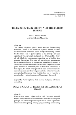 Television Talk Shows and the Public Sphere Bual Bicara Di Televisyen Dan Sfera Awam