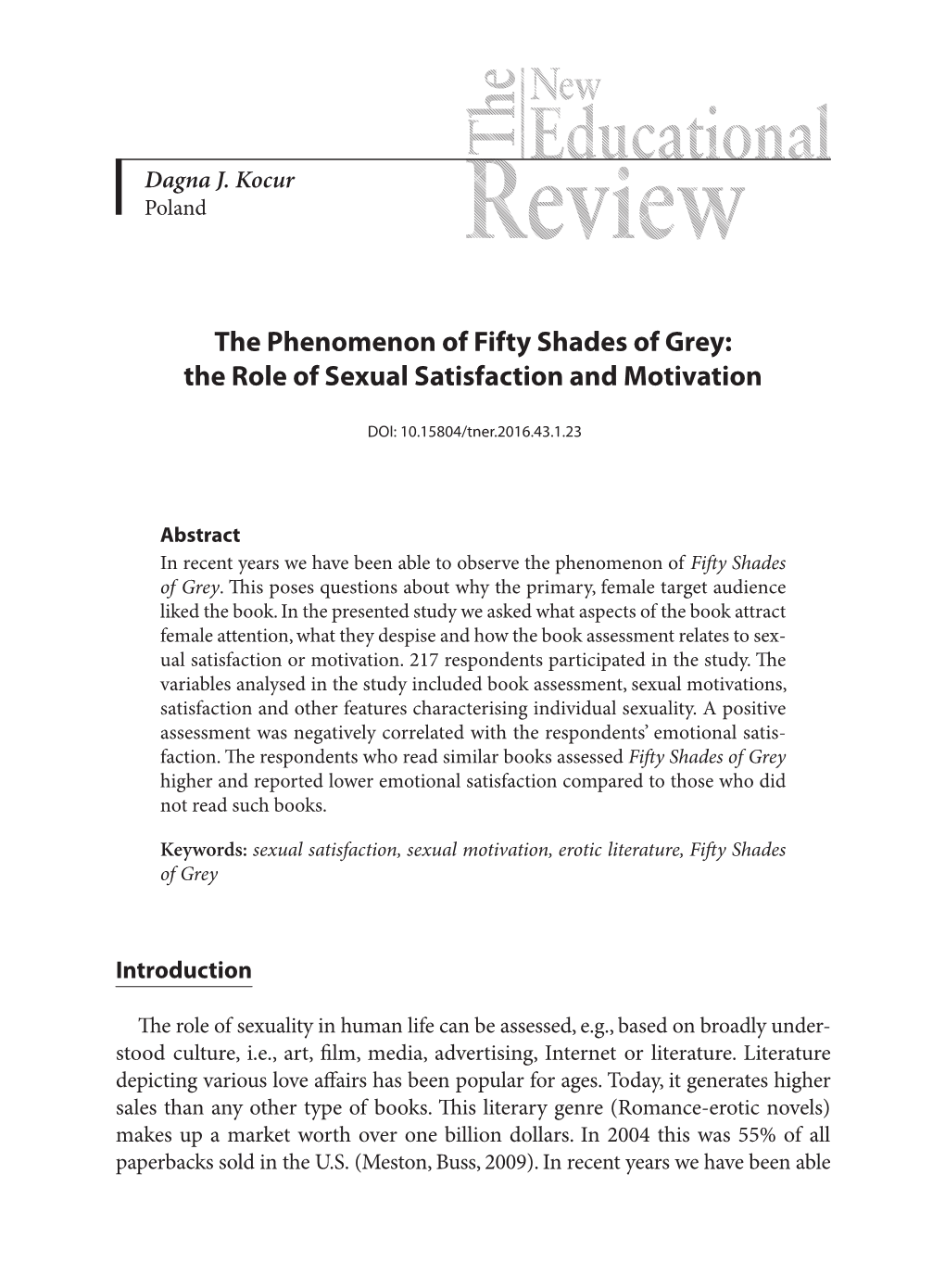 The Phenomenon of Fifty Shades of Grey: the Role of Sexual Satisfaction and Motivation