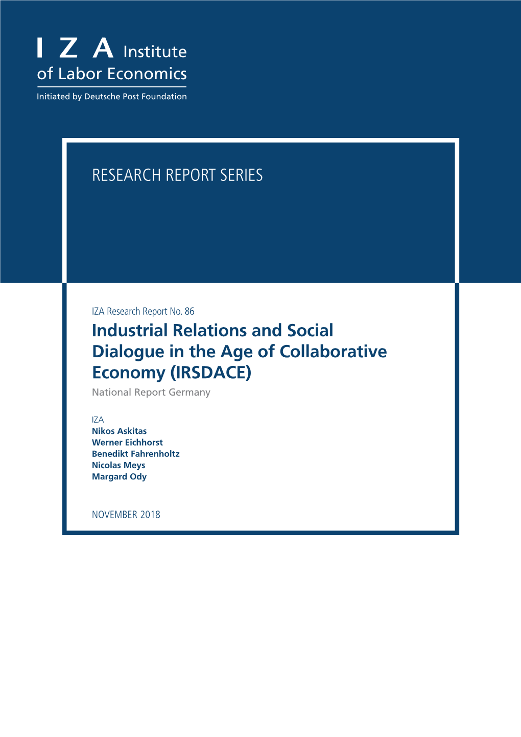 Industrial Relations and Social Dialogue in the Age of Collaborative Economy (IRSDACE) National Report Germany