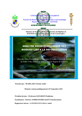 Analyse Socio-Economique Des Risques Lies a La Deforestation