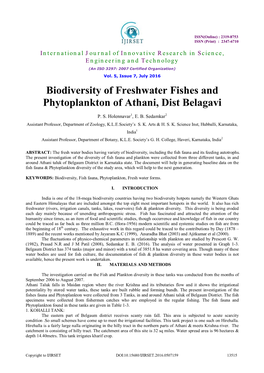 Biodiversity of Freshwater Fishes and Phytoplankton of Athani, Dist Belagavi