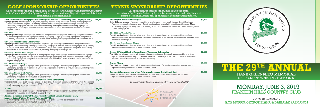 The 29Th Annual Golf Sponsorship Opportunities