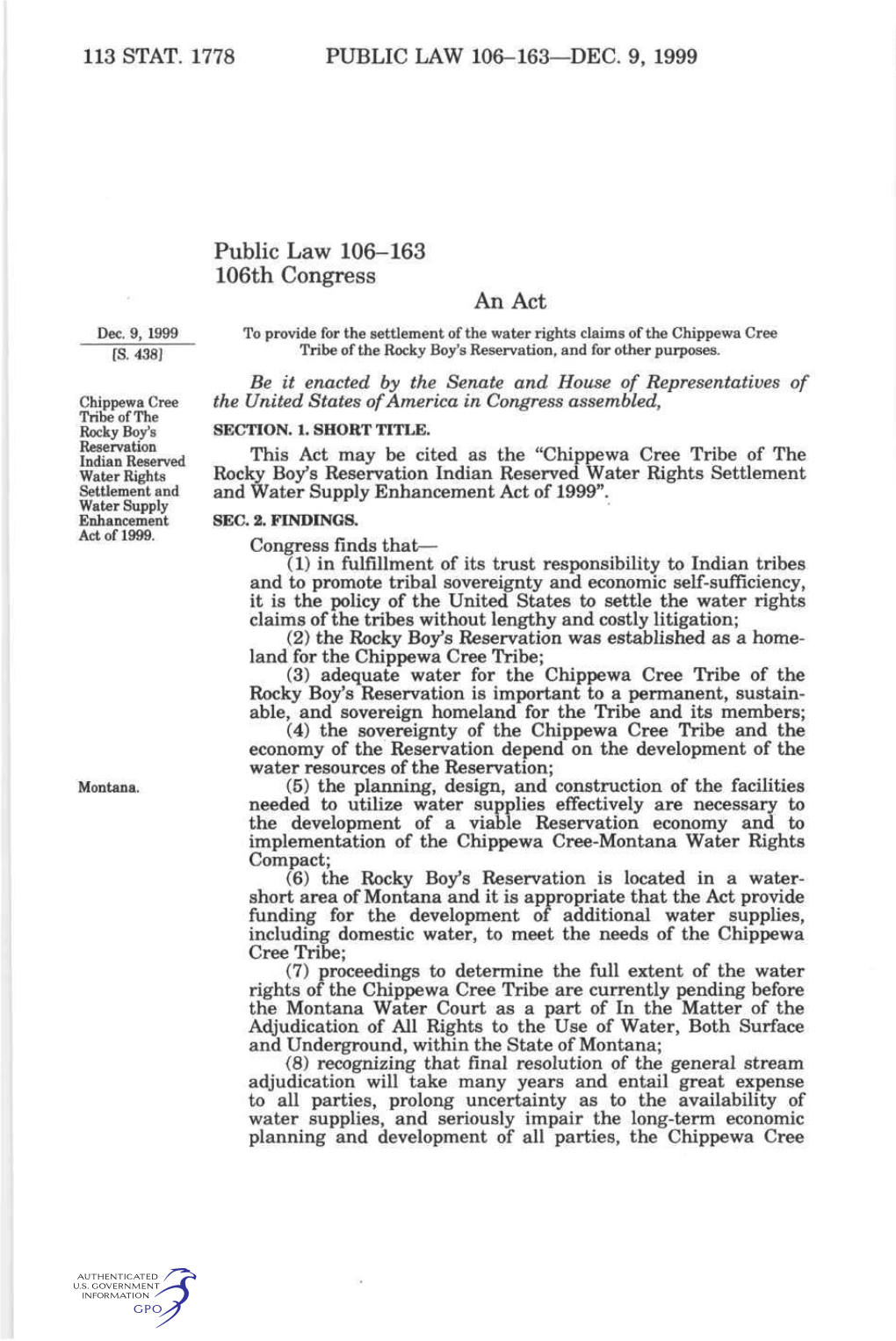 113 Stat. 1778 Public Law 106-163—Dec. 9, 1999