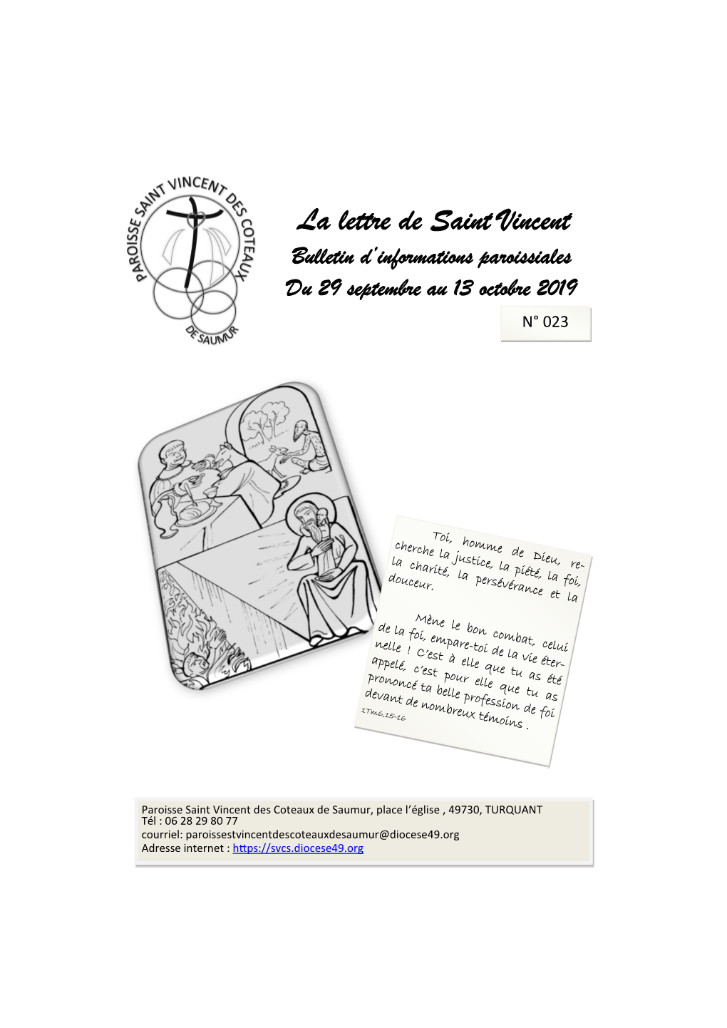 La Lettre De Saint Vincent Bulletin D’Informations Paroissiales Du 29 Septembre Au 13 Octobre 2019 N° 023