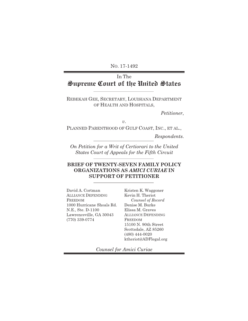 20180531124951132 17-1492 Amicus Brief of Twenty-Seven Family Policy Organizations