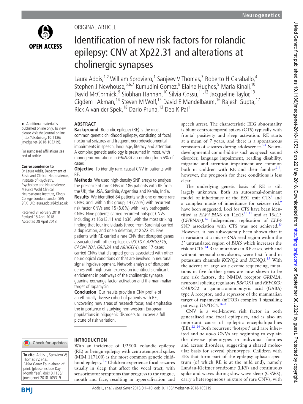 Identification of New Risk Factors for Rolandic Epilepsy: CNV at Xp22.31