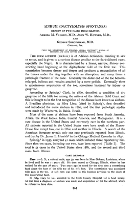 Ainhum (Dactylolysis Spontanea) Report of Two Cases from Illinois Arkell M
