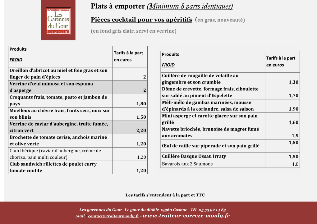 Plats À Emporter (Minimum 8 Parts Identiques)