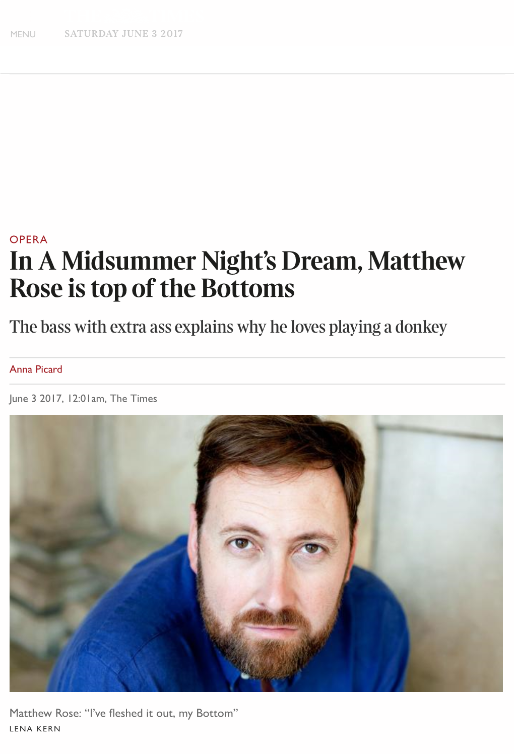 In a Midsummer Night's Dream, Matthew Rose Is Top Of