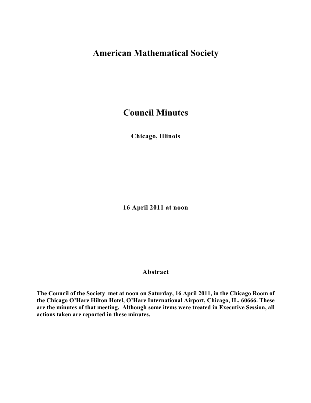 American Mathematical Society Council Minutes