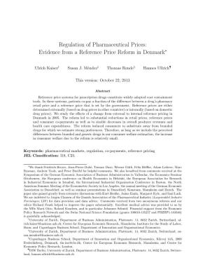 Regulation of Pharmaceutical Prices: Evidence from a Reference Price Reform in Denmark∗