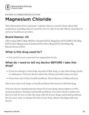 Magnesium Chloride | Memorial Sloan Kettering Cancer Center