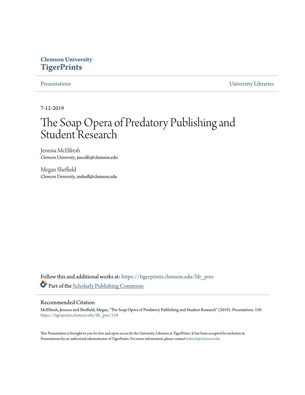 The Soap Opera of Predatory Publishing and Student Research