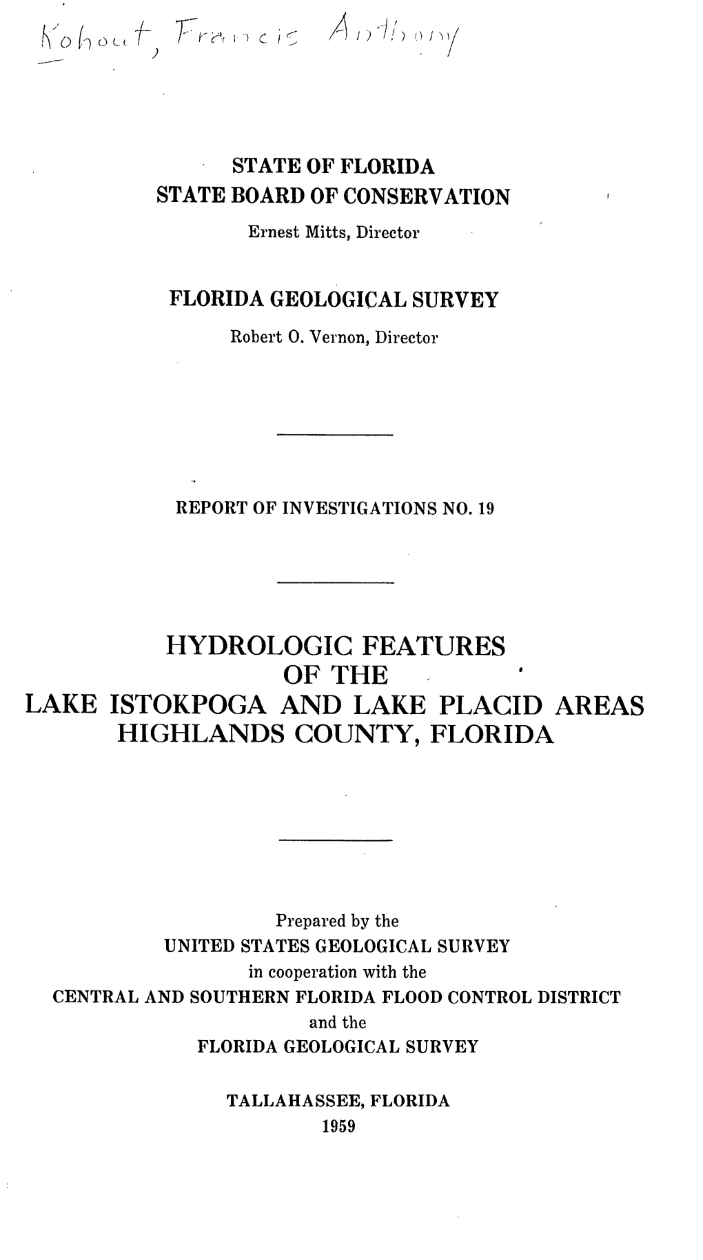 Hydrologic Features Lake Istokpoga and Lake Placid