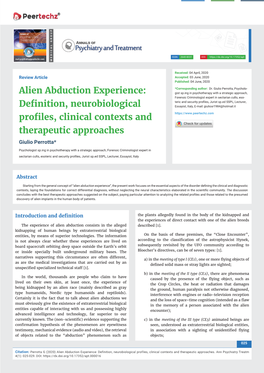 Alien Abduction Experience: Definition, Neurobiological Profiles, Clinical Contexts and Therapeutic Approaches