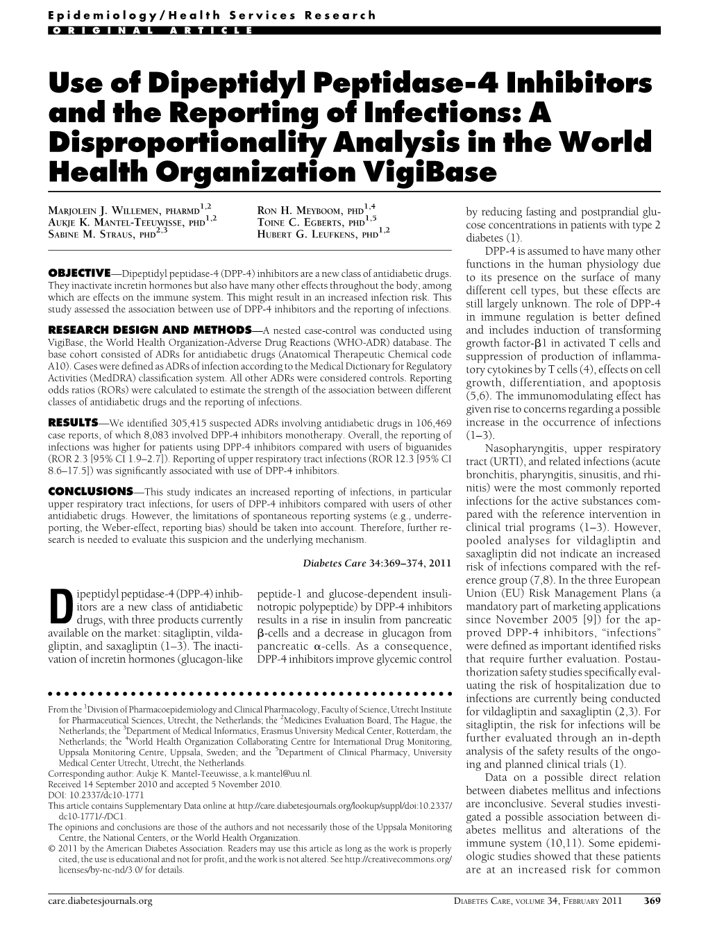 Use of Dipeptidyl Peptidase-4 Inhibitors and the Reporting of Infections: a Disproportionality Analysis in the World Health Organization Vigibase