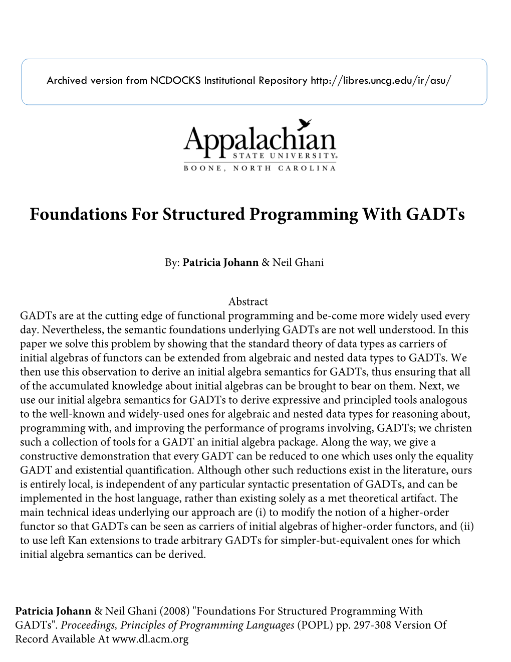 Foundations for Structured Programming with Gadts