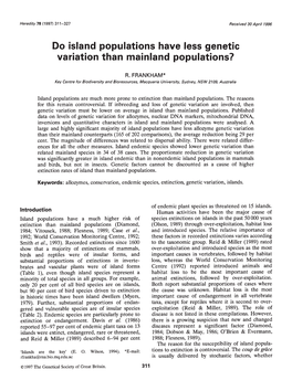 Variation Than Mainland Populations?