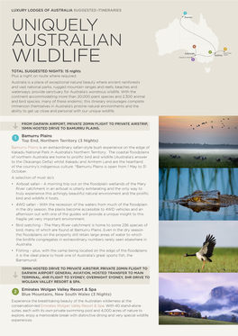 WILDLIFE 5 TOTAL SUGGESTED NIGHTS: 15 Nights Plus a Night on Route Where Required