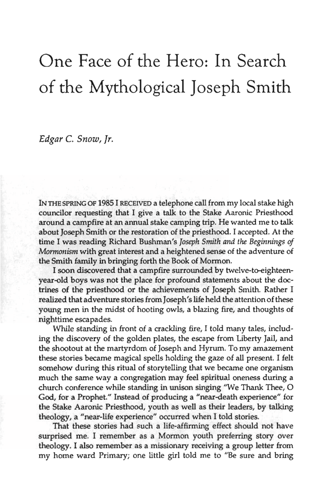 One Face of the Hero: in Search of the Mythological Joseph Smith