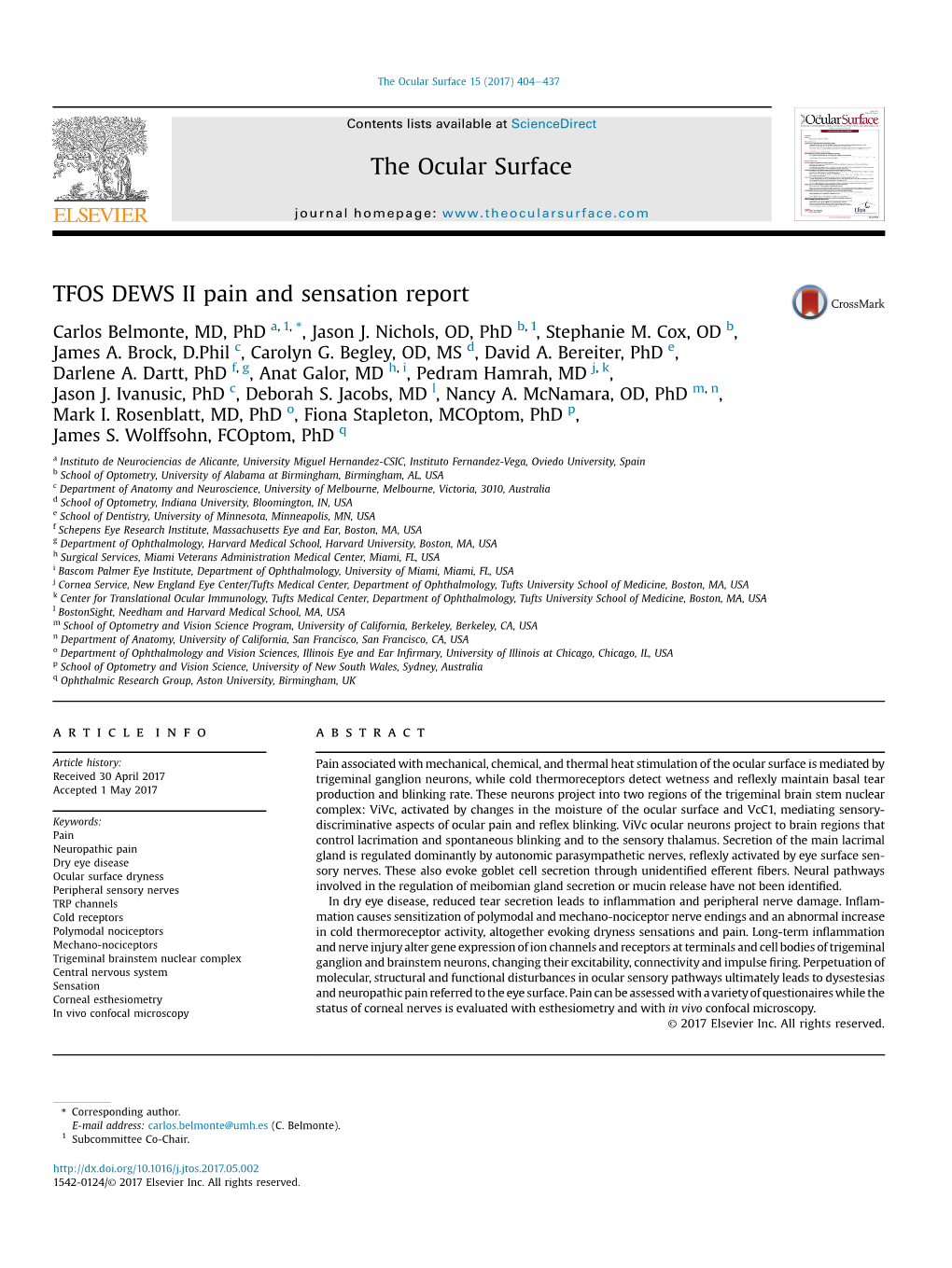 TFOS DEWS II Pain and Sensation Report the Ocular Surface